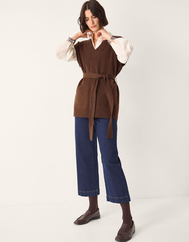 Cohen Tie Waist Cable Knit Vest, Brown (CHOCOLATE), large