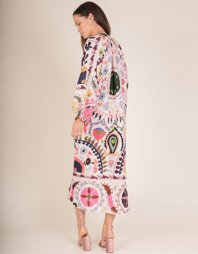 One Hundred Stars Suzani Long Sleeve Print Midi Dress, Multi (MULTI), large