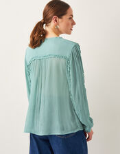 Juliet Sheer Texture Ruffle Blouse, SEA GREEN, large