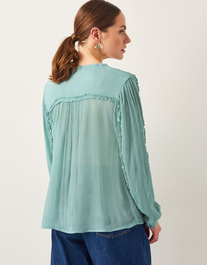 Juliet Sheer Texture Ruffle Blouse, SEA GREEN, large