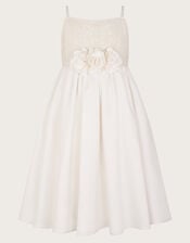 Orelia Strappy Sequin Satin Dress, White (WARM IVORY), large