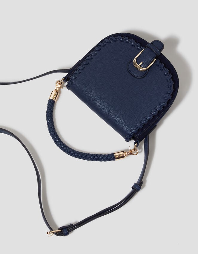 Petra Woven Satchel Crossbody Bag, Blue (NAVY), large