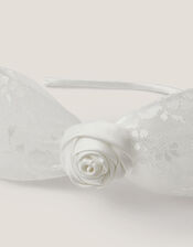 Rosette Bow Satin Hairband, Ivory (IVORY), large