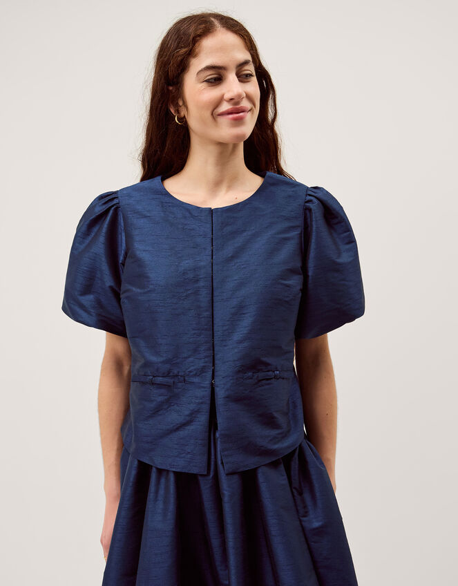 Mila Puff Sleeve Bow Jacket, Blue (NAVY), large