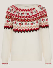 Rhi Floral Fair Isle Jumper, Ivory (IVORY), large