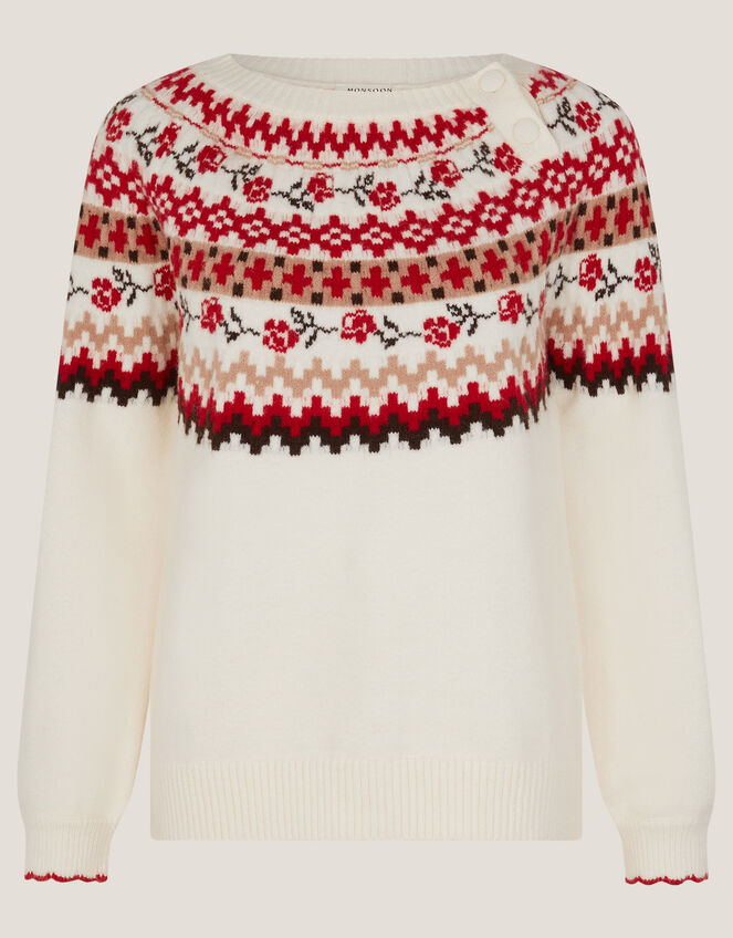 Rhi Floral Fair Isle Jumper, Ivory (IVORY), large