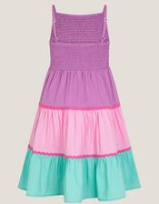 Sleeveless Smocked Colourblock Dress, Pink (PINK), large