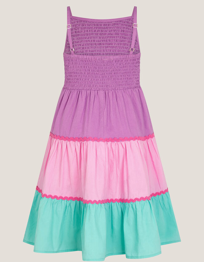 Sleeveless Smocked Colourblock Dress, Pink (PINK), large