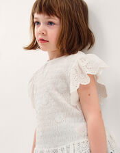 Sequin Broderie Smocked Top, Ivory (IVORY), large