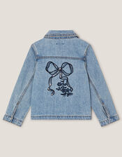 Bow Embroidered Denim Jacket, Blue (BLUE), large