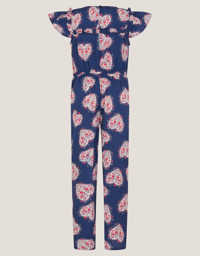 Heart Print Smock Jumpsuit, Blue (NAVY), large