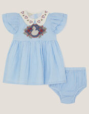 Baby Swan Embroidered Dress & Knickers Set, Blue (BLUE), large