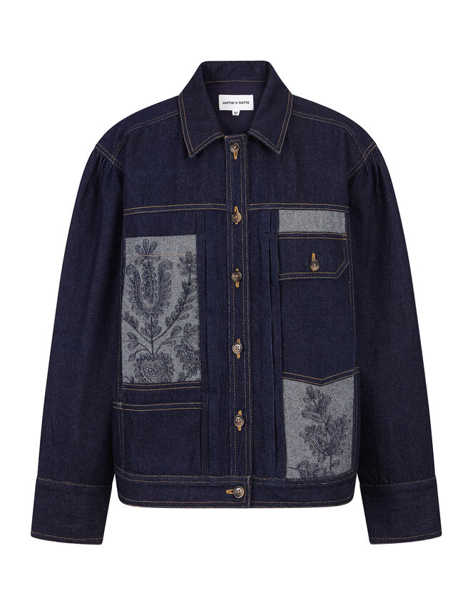 Antik Batik Ran Hand Embroidered Denim Jacket, Blue (BLUE), large