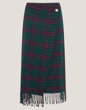 Monsoon x Sarah Corbett-Winder Tartan Fringe Midi Skirt, Teal (TEAL), large