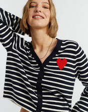 Chinti & Parker Heart Stripe Cardigan, Blue (NAVY), large