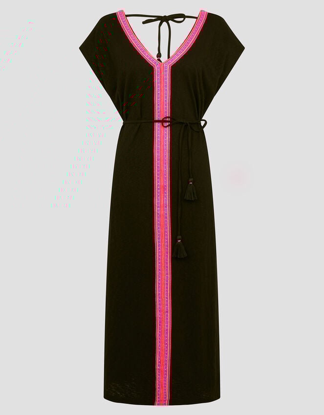 Estela Jersey Embroidered Kaftan, Black (BLACK), large