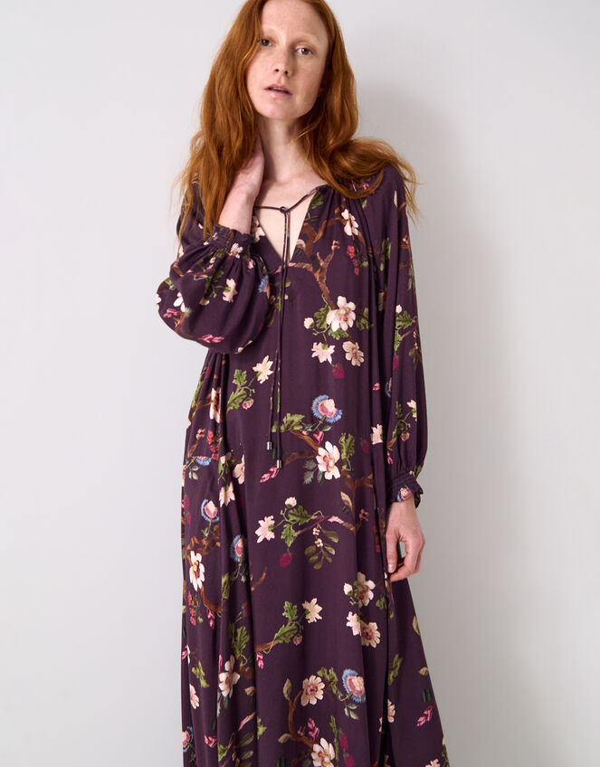 East Adelle Floral Long Sleeve Midi Dress, Red (BERRY), large