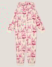 Bow Print Fleece Onesie, Cream (CREAM), large