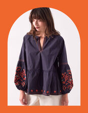 East Cerza Floral Embroidered Top, Grey (CHARCOAL), large