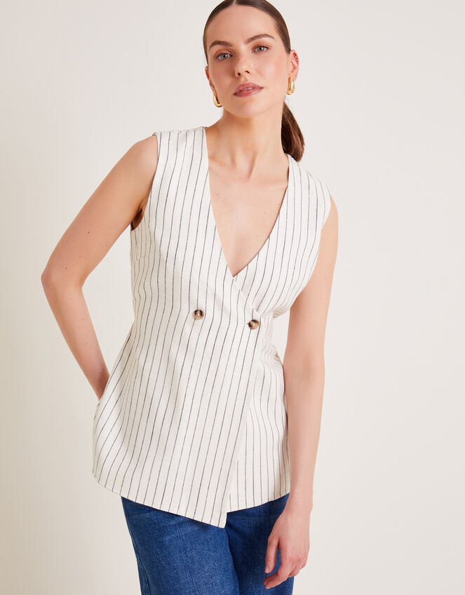 Sara Stripe Waistcoat, Ivory (IVORY), large