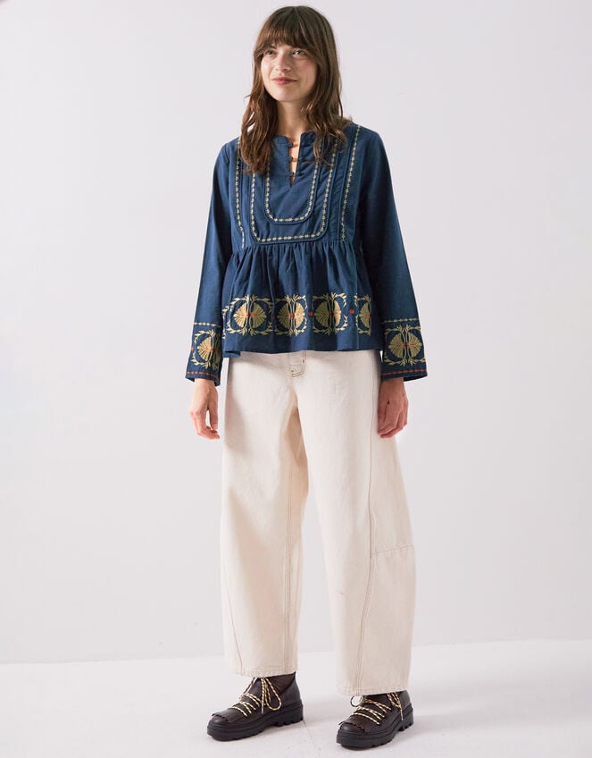 East Katie Embroidered Peplum Blouse, Teal (TEAL), large