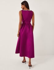 Saira Embellished Sleeveless Satin Midi Dress, Pink (MAGENTA), large