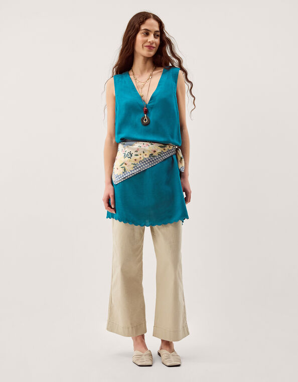 Lara Sleeveless Linen Blend Mini Dress, Teal (TEAL), large