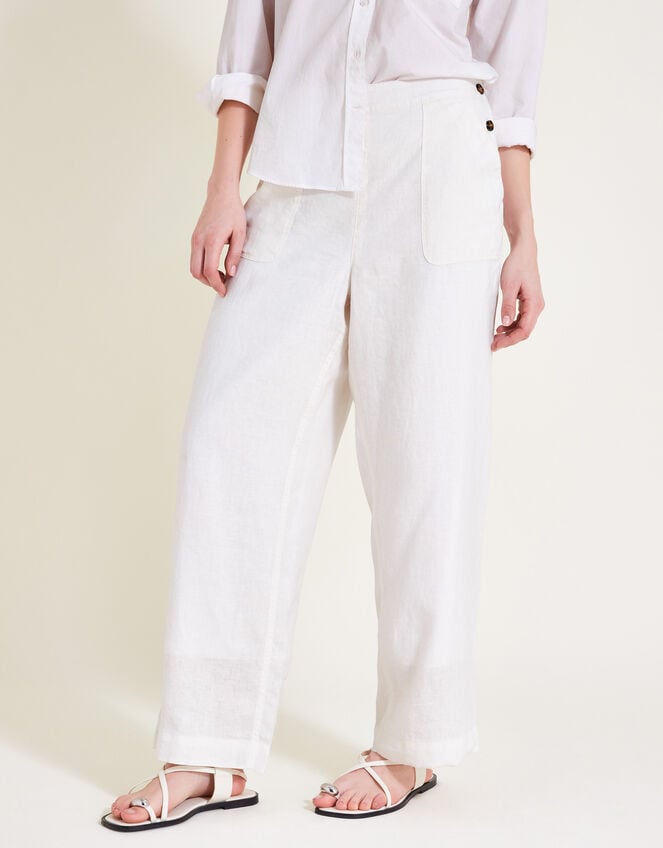 Parker Linen Crop Trousers, White (WHITE), large