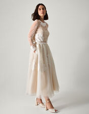 Rhea Floral Embroidered Mesh Wedding Skirt, Ivory (IVORY), large