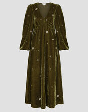 Joyce Embellished Velvet Tea Dress, Yellow (OCHRE), large