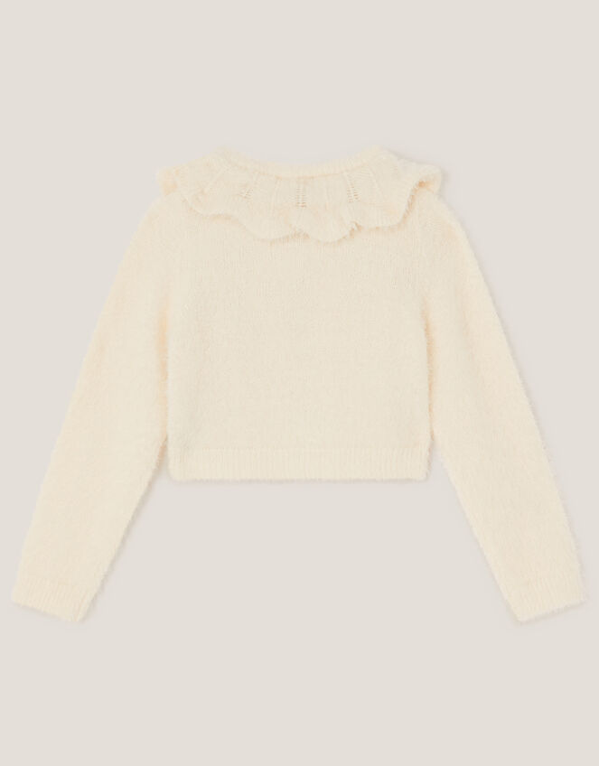 Embellished Collar Fuzzy Cardigan, Ivory (IVORY), large