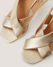 Cally Crossover Leather Block Heels , Gold (GOLD), large