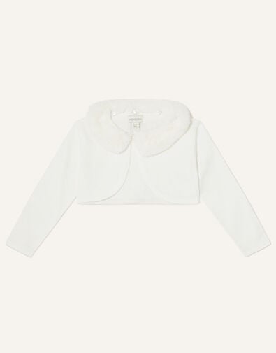 Baby Super-Soft Faux Fur Collar Cardigan, Ivory (IVORY), large