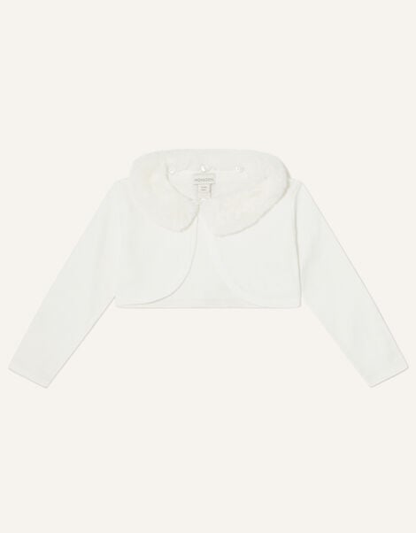 Baby Super-Soft Faux Fur Collar Cardigan, Ivory (IVORY), large