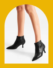 Woden Vera Croc Kitten Heel Boots, Black (BLACK), large