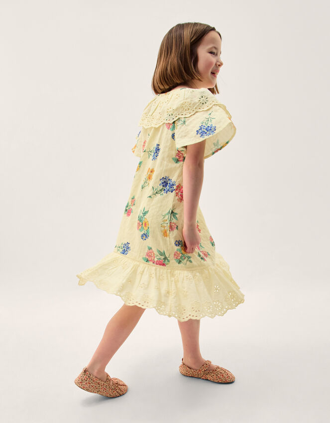 Sasha Floral Broderie Dress, Yellow (YELLOW), large