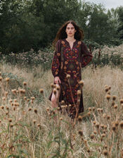 East Preeti Embroidered Long Sleeve Maxi Dress, Red (BERRY), large