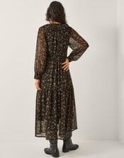 Clara Dotwork Print Midi Dress, Black (BLACK), large