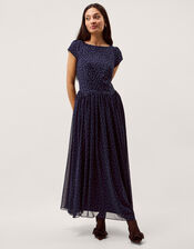 Caitie Polka Dot Midi Dress, Blue (NAVY), large