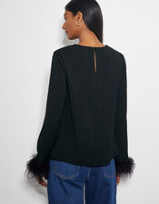 Tiggy Long Sleeve Feather Top, Black (BLACK), large
