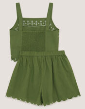 Embroidered Scallop Tank & Shorts Set, Green (KHAKI), large