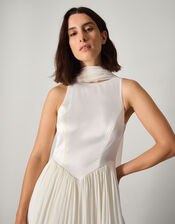 Margo Drop Waist Wedding Dress & Scarf, Ivory (IVORY), large