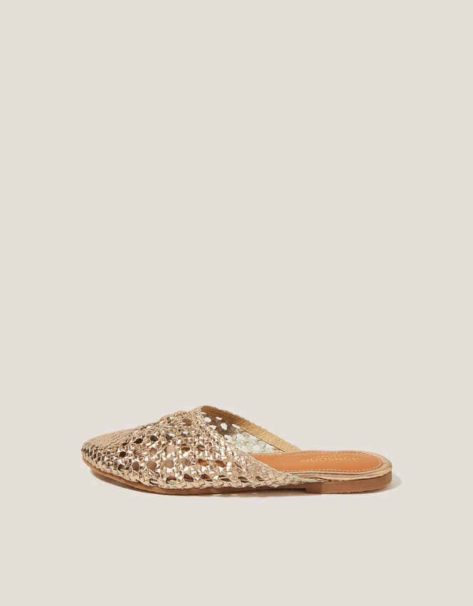 Bella Braided Leather Slipper Sandals, Gold (GOLD), large