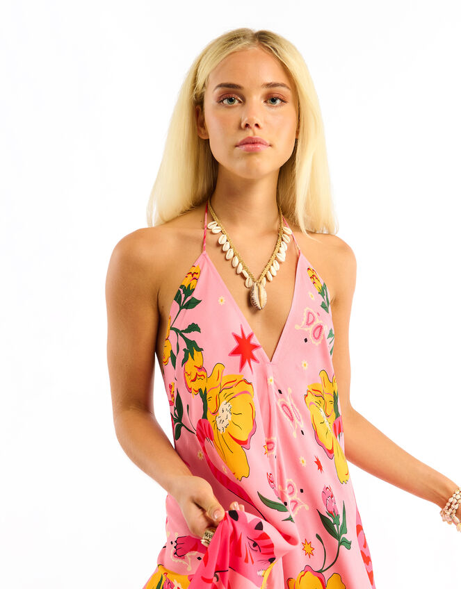 Wild Voila Tiger Print Backless Maxi Dress , Pink (PINK), large