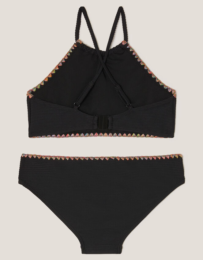 Rainbow Stitch Ribbed Bikini Set, Black (BLACK), large