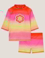 Flower Ombré UPF 50+ Rash Vest and Swim Shorts Set, Pink (PINK), large