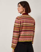 Fiona Fair Isle Cardigan, Pink (PINK), large