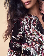 Clemence Rosalie Cropped Sequin Velvet Jacket, Black (BLACK), large