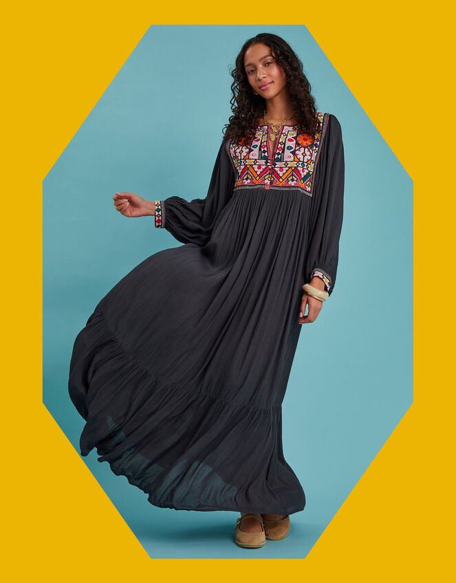 Maison Hotel Sasha Embroidered Tunic Maxi Dress, Black (BLACK), large