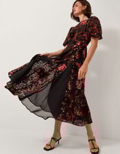 Carolyn Floral Devor&eacute; Midi Dress, Black (BLACK), large